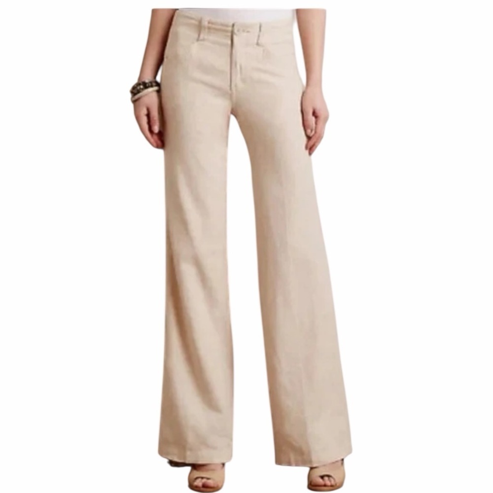 PILCRO AND THE LETTERPRESS Linen Blend Wide Leg Pants Oatmeal Size 4